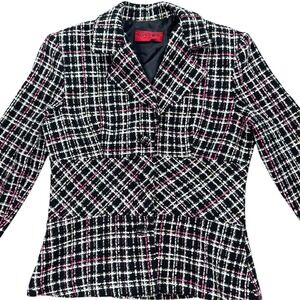 Vintage Alyn Paige Blazer Size XS Tweed 3/4 Sleeve Padded Shoulders 90s Unlined